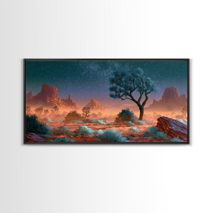 Joshua Tree under Star Filled Night Canvas Print, Desert Art, Printable Art, Southwestern Decor, Desert, Colorful Wall Art, DES-2x1-74