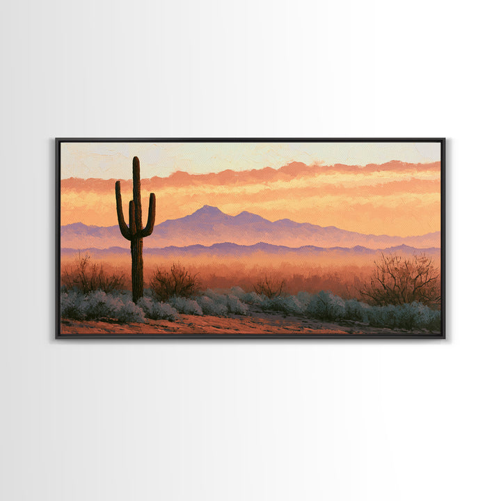 Saguaro Cactus under Orange Sunset Sky Canvas Print, Desert Art, Landscape Art, Southwestern Decor, Fine Art, Desert, DES-2x1-93