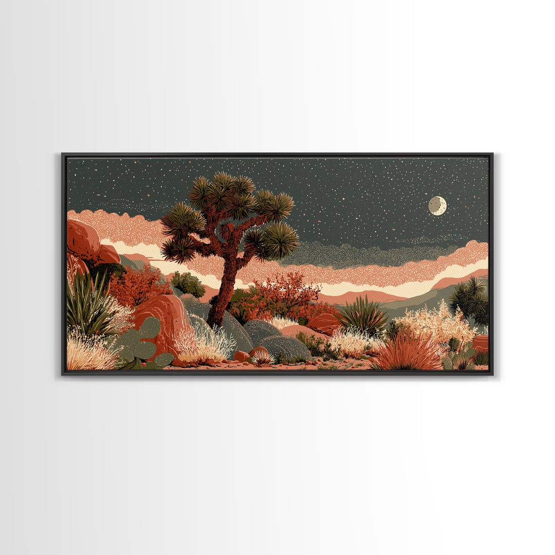 Joshua Tree under Star Filled Night Canvas Print, Desert Art, Printable Art, Southwestern Decor, Desert, Colorful Wall Art, DES-2x1-98
