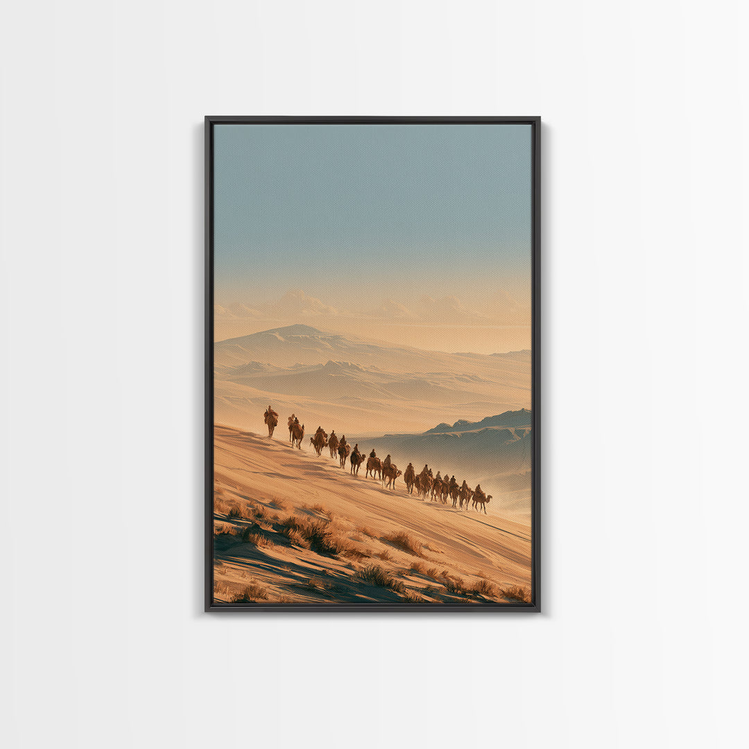 Camel Caravan Crossing Golden Dunes Canvas Print, Desert Art, Large Wall Art, Southwestern Decor, Oil Painting, Desert, DES-2x3-15