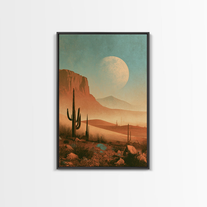 Desert Moon over Rolling Sand Framed Canvas Print, Desert Art, Wall Art Prints, Southwestern Decor, Watercolor Art, Desert, DES-2x3-18