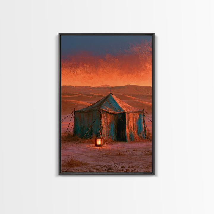 Moroccan Desert Tent Framed Canvas Print, Desert Art, Boho, Southwestern Decor, Desert, Mountain Wall Art, Landscape Wall Art, DES-2x3-19