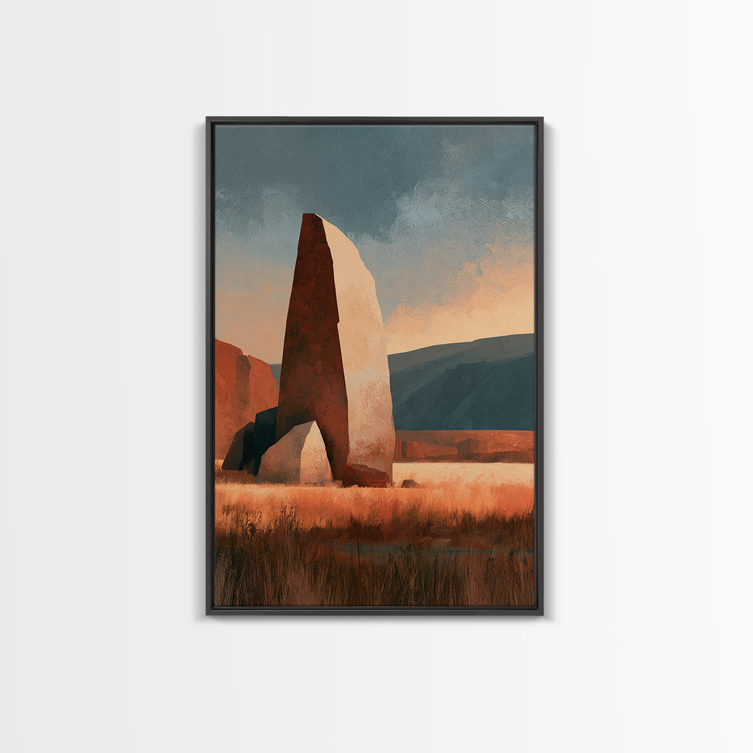 Terracotta and Cream Geometric Landscape Framed Canvas Print, Desert Art, Room Decor, Southwestern Decor, Fine Art, Desert, DES-2x3-2