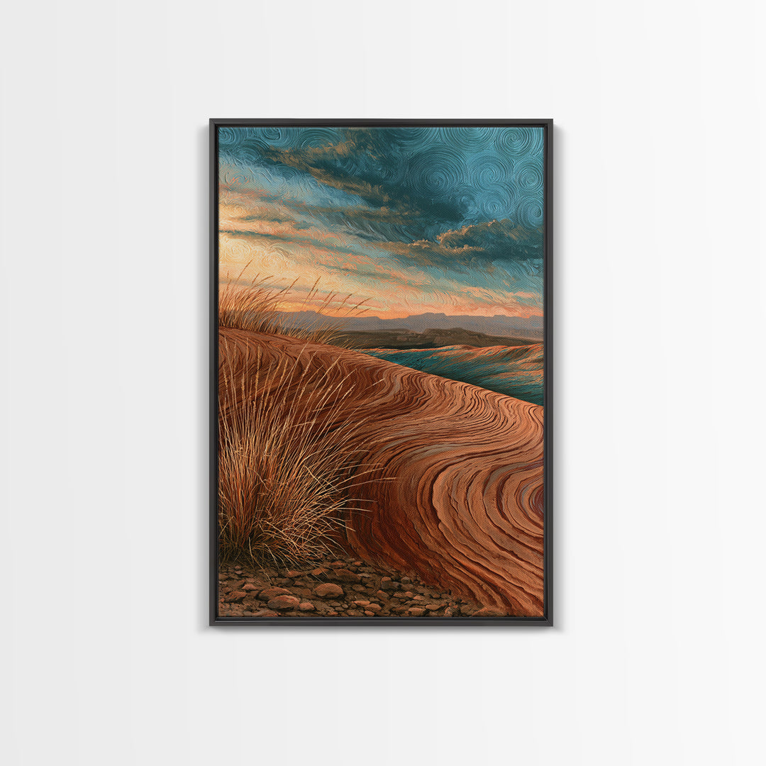 Wind Carved Dune Patterns from Above Framed Canvas Print, Desert Art, Gallery Decor, Southwestern Decor, Oil Painting, Desert, DES-2x3-28