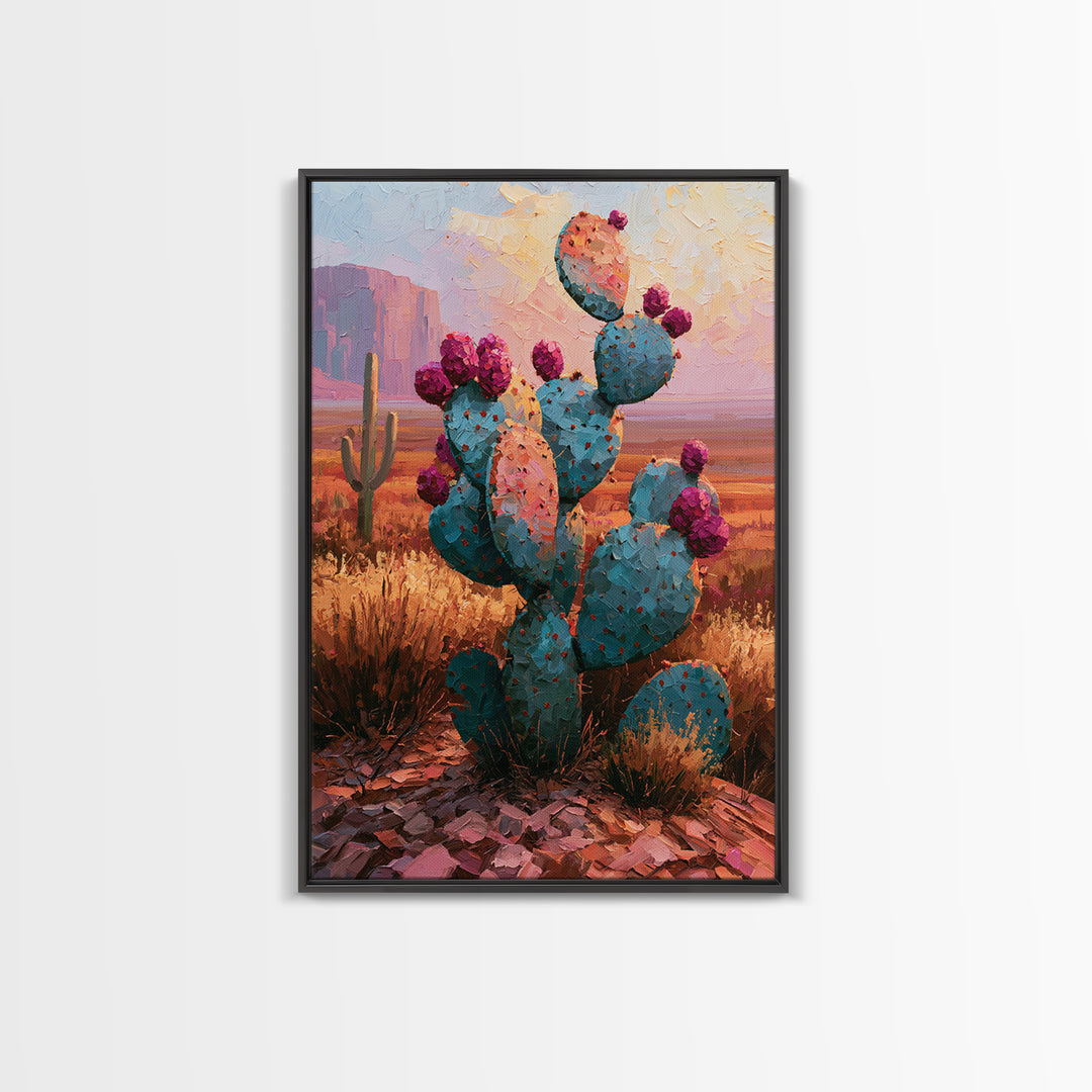Prickly Pear Cactus Framed Canvas Print, Desert Art, Wall Art Prints, Southwestern Decor, Fine Art, Desert, Boho Decor, DES-2x3-3