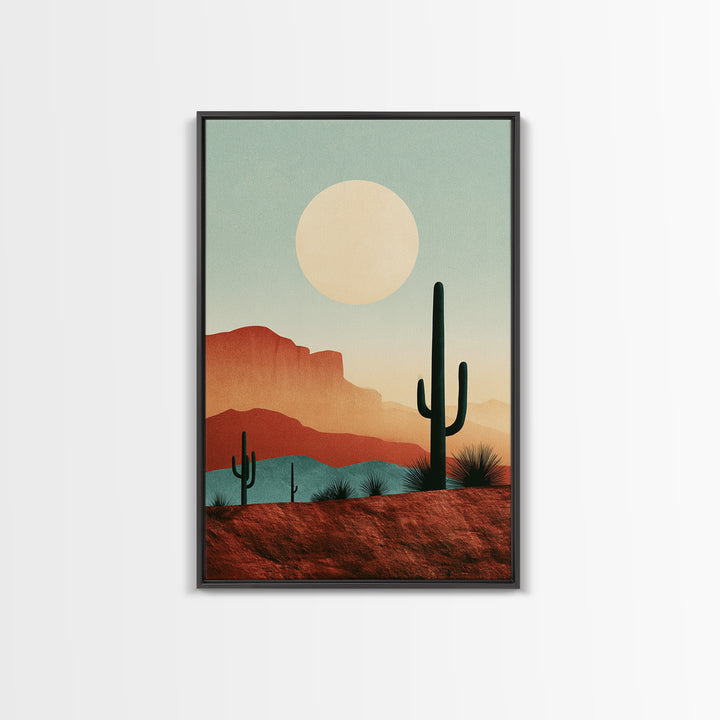 Minimal Beige Sun Framed Canvas Print, Desert Art, Digital Prints, Southwestern Decor, Oil Painting, Desert, Boho Wall Art, DES-2x3-30