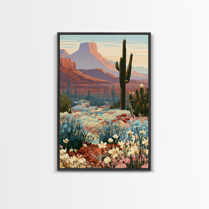 Desert Wildflowers After Spring Rain Framed Canvas Print, Desert Art, Textured Painting, Southwestern Decor, Fine Art, Desert, DES-2x3-36