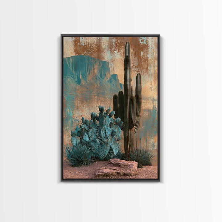 Cactus Botanical Plate Canvas Print, Desert Art, Oil Painting, Southwestern Decor, Watercolor Art, Desert, Bedroom Wall Art, DES-2x3-40