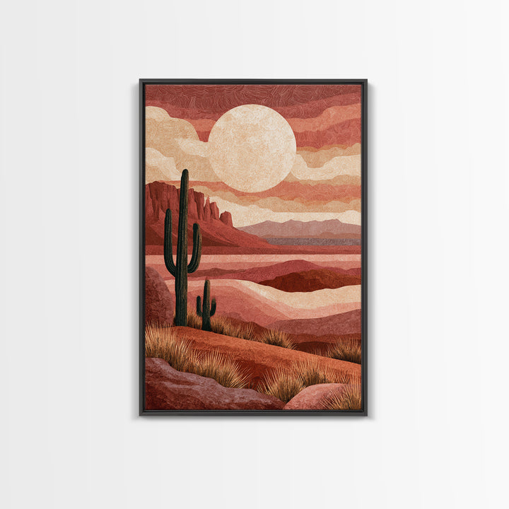 Desert Moon over Rolling Sand Framed Canvas Print, Desert Art, Wall Art Prints, Southwestern Decor, Watercolor Art, Desert, DES-2x3-42