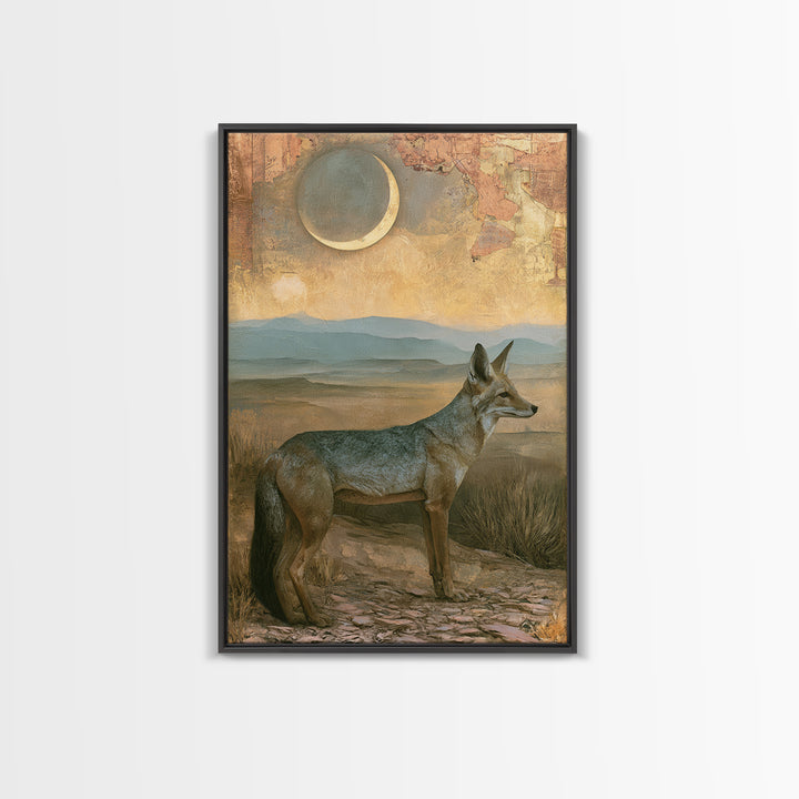 Desert Fox Beneath a Crescent Moon Canvas Print, Desert Art, Bedroom Wall Art, Southwestern Decor, Desert, Fine Art Print, DES-2x3-49