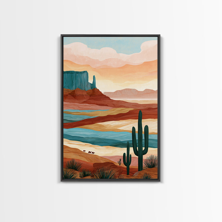 Saharan Dunes with Tiny Caravan Silhouettes Canvas Print, Desert Art, Boho Wall Art, Southwestern Decor, Watercolor Art, Desert, DES-2x3-58