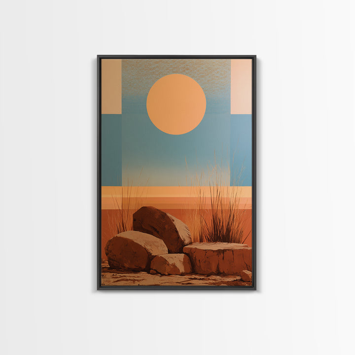Minimal Beige Sun Framed Canvas Print, Desert Art, Digital Prints, Southwestern Decor, Oil Painting, Desert, Boho Wall Art, DES-2x3-6