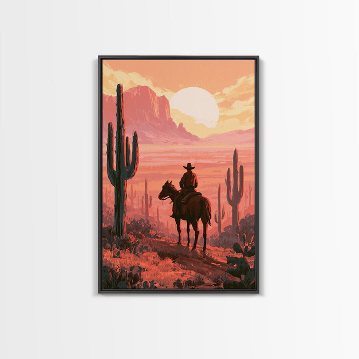 Dusty Horseback Rider at Sunset Canvas Print, Desert Art, Wall Decor, Southwestern Decor, Fine Art, Desert, Living Room Decor, DES-2x3-7