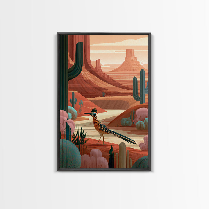 Roadrunner Bird in a Dry Wash Canvas Print, Desert Art, Printable Art, Southwestern Decor, Oil Painting, Desert, DES-2x3-70
