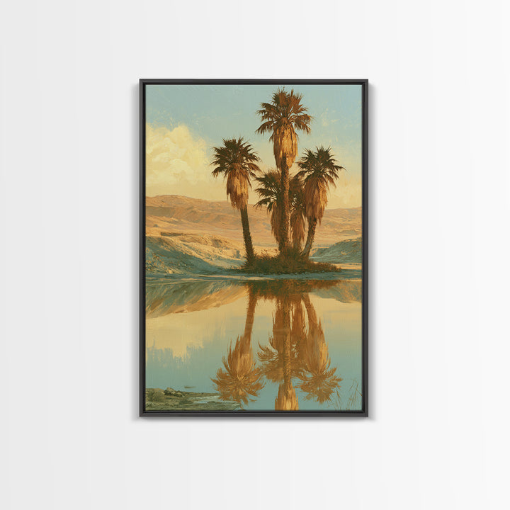 Palm Oasis Reflected Canvas Print, Desert Art, Living Room Art, Southwestern Decor, Oil Painting, Desert, Contemporary Art, DES-2x3-71