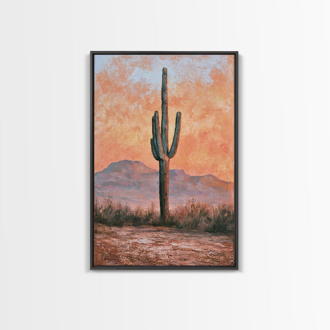 Saguaro Cactus under Orange Sunset Sky Canvas Print, Desert Art, Living Room Art, Southwestern Decor, Fine Art, Desert, DES-2x3-81