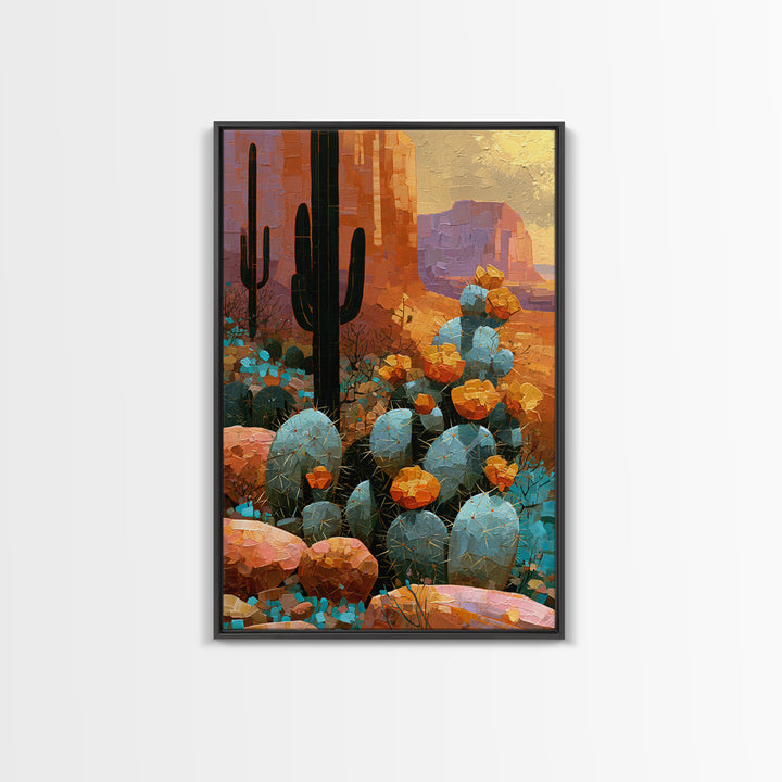 Cactus Botanical Plate Framed Canvas Print, Desert Art, Colorful Wall Art, Southwestern Decor, Fine Art, Desert, DES-2x3-88