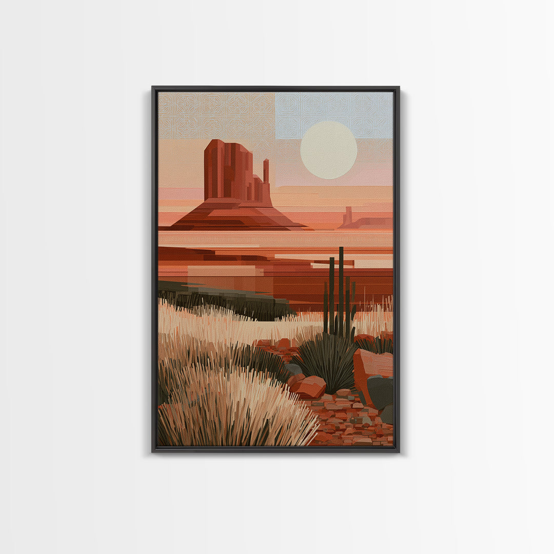 Terracotta and Cream Geometric Landscape Framed Canvas Print, Desert Art, Living Room Decor, Southwestern Decor, Desert, DES-2x3-98