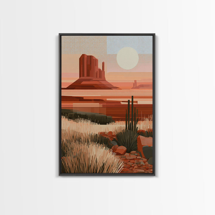 Terracotta and Cream Geometric Landscape Framed Canvas Print, Desert Art, Living Room Decor, Southwestern Decor, Desert, DES-2x3-98