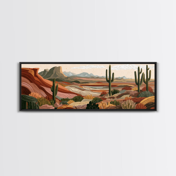 Ancient Desert Petroglyph Design Canvas Print, Desert Art, Landscape Wall Art, Southwestern Decor, Oil Painting, Desert, DES-3x1-13