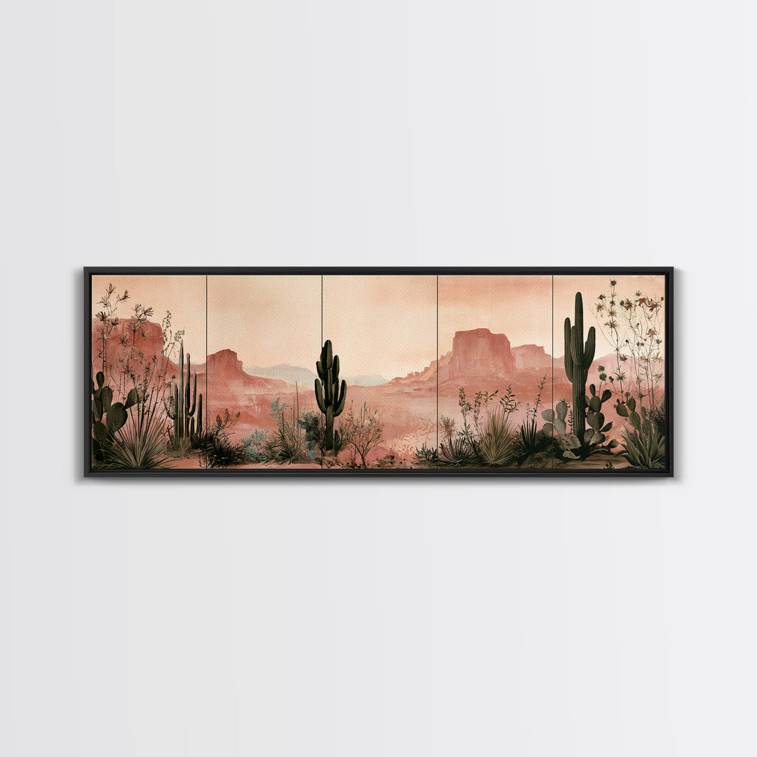 Cactus Botanical Plate Canvas Print, Desert Art, Minimalist Decor, Southwestern Decor, Fine Art, Desert, Boho, Original Art, DES-3x1-48