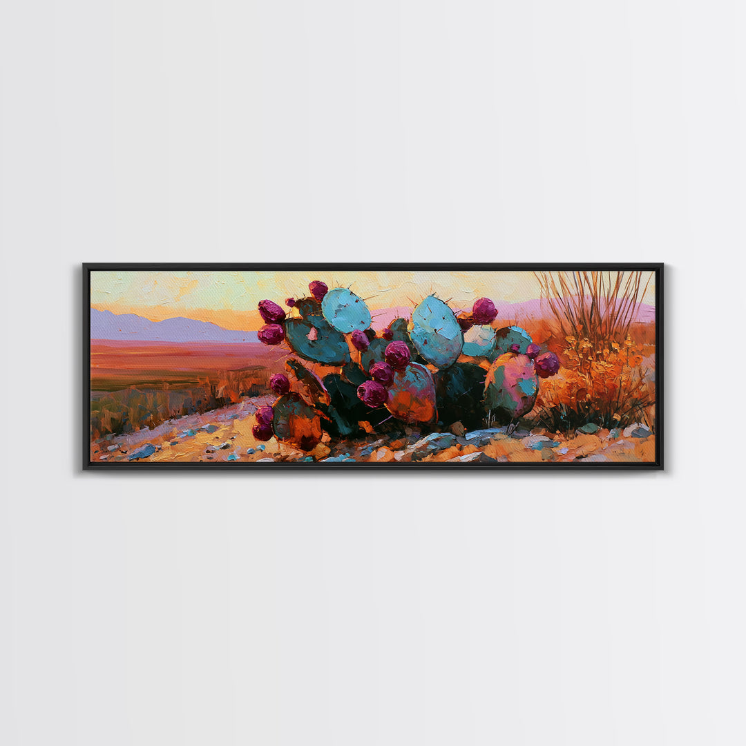 Prickly Pear Cactus Framed Canvas Print, Desert Art, Original Painting, Southwestern Decor, Fine Art, Desert, Bedroom Wall Art, DES-3x1-59