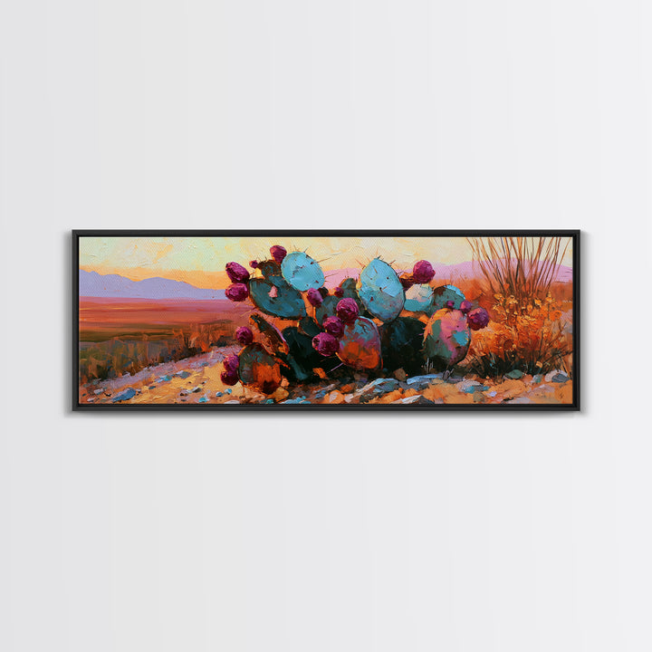 Prickly Pear Cactus Framed Canvas Print, Desert Art, Original Painting, Southwestern Decor, Fine Art, Desert, Bedroom Wall Art, DES-3x1-59