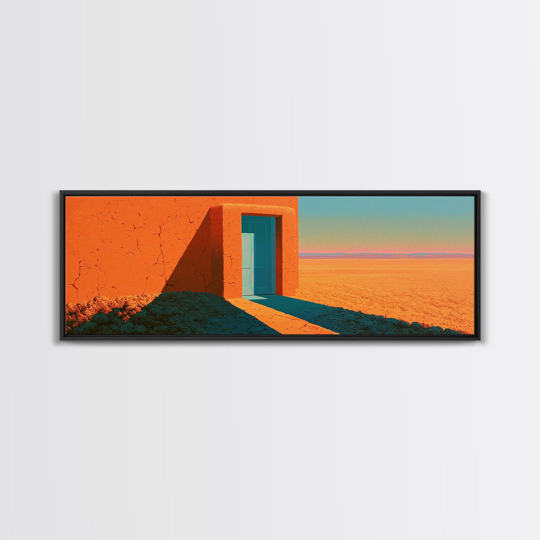 Adobe Doorway with Turquoise Shadow Framed Canvas Print, Desert Art, Art Print, Southwestern Decor, Fine Art, Desert, DES-3x1-69
