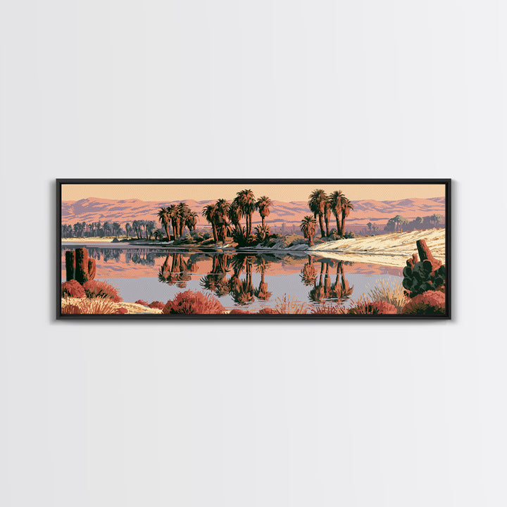 Palm Oasis Reflected Framed Canvas Print, Desert Art, Modern Wall Art, Southwestern Decor, Fine Art, Desert, Gallery Decor, DES-3x1-79