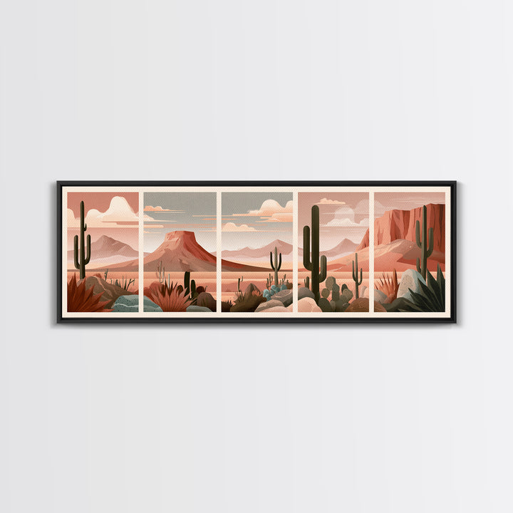 Terracotta and Cream Geometric Landscape Framed Canvas Print, Desert Art, Western Wall Art, Southwestern Decor, Oil Painting, DES-3x1-82
