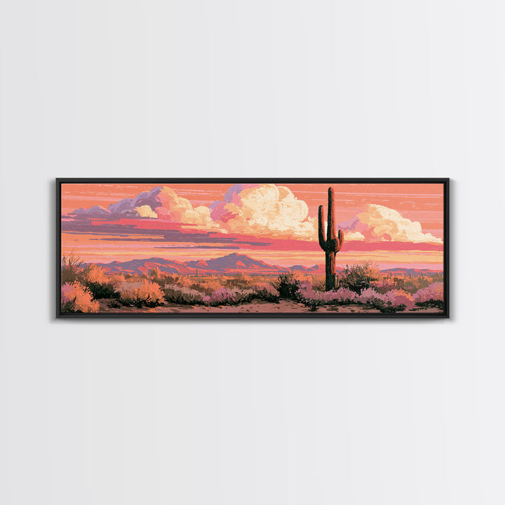 Saguaro Cactus under Orange Sunset Sky Framed Canvas Print, Desert Art, Wall Art, Southwestern Decor, Fine Art, Desert, DES-3x1-89