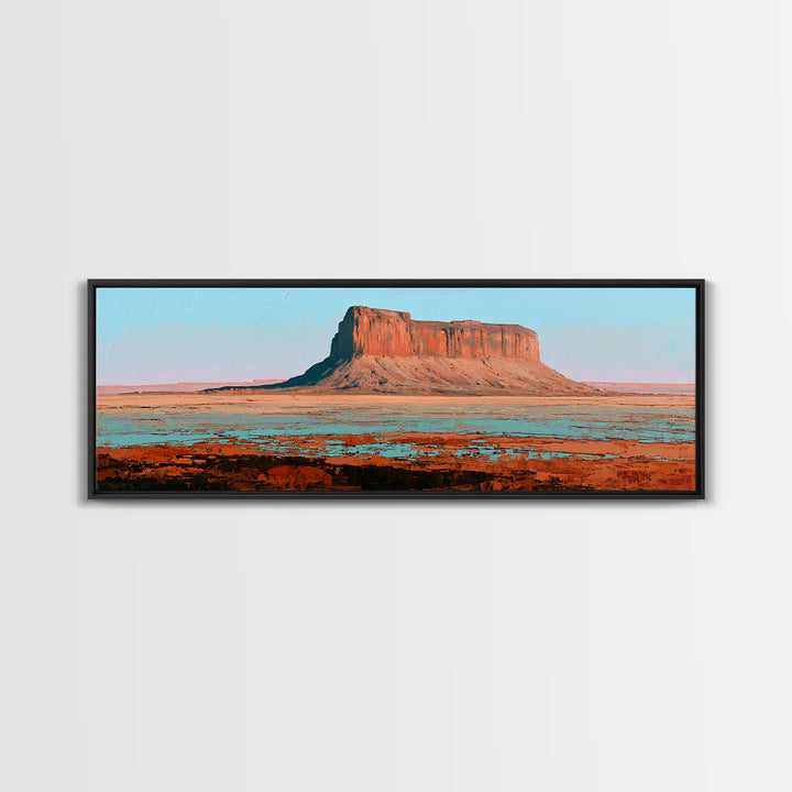 Abstract Mesa Landscape Canvas Print, Desert Art, Boho Wall Art, Southwestern Decor, Watercolor Art, Desert, Living Room Art, DES-3x1-91