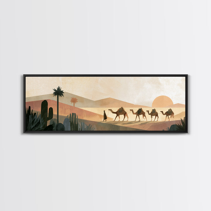 Camel Caravan Crossing Golden Dunes Canvas Print, Desert Art, Watercolor Painting, Southwestern Decor, Fine Art, Desert, DES-3x1-95