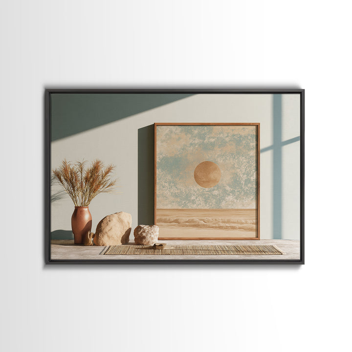 Minimal Beige Sun Framed Canvas Print, Desert Art, Abstract Wall Art, Southwestern Decor, Desert, Digital Download Art, DES-3x2-2