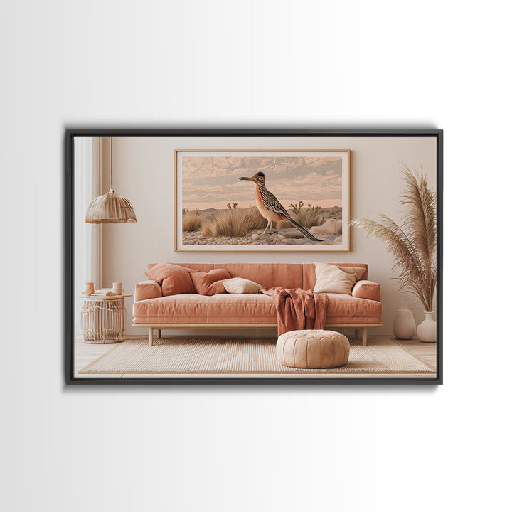 Roadrunner Bird in a Dry Wash Canvas Print, Desert Art, Landscape Art, Southwestern Decor, Fine Art, Desert, Art Print, DES-3x2-42
