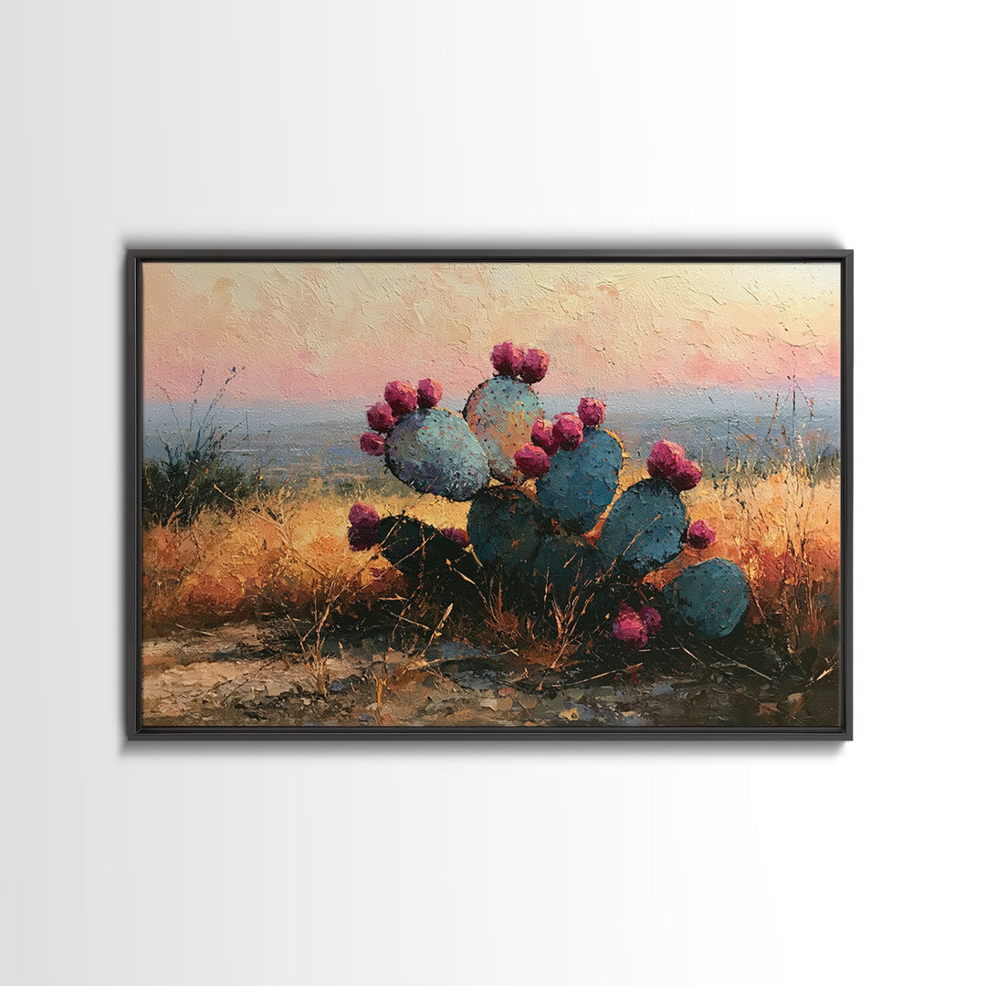 Prickly Pear Cactus Framed Canvas Print, Desert Art, Modern Wall Art, Southwestern Decor, Fine Art, Desert, Gallery Decor, DES-3x2-47