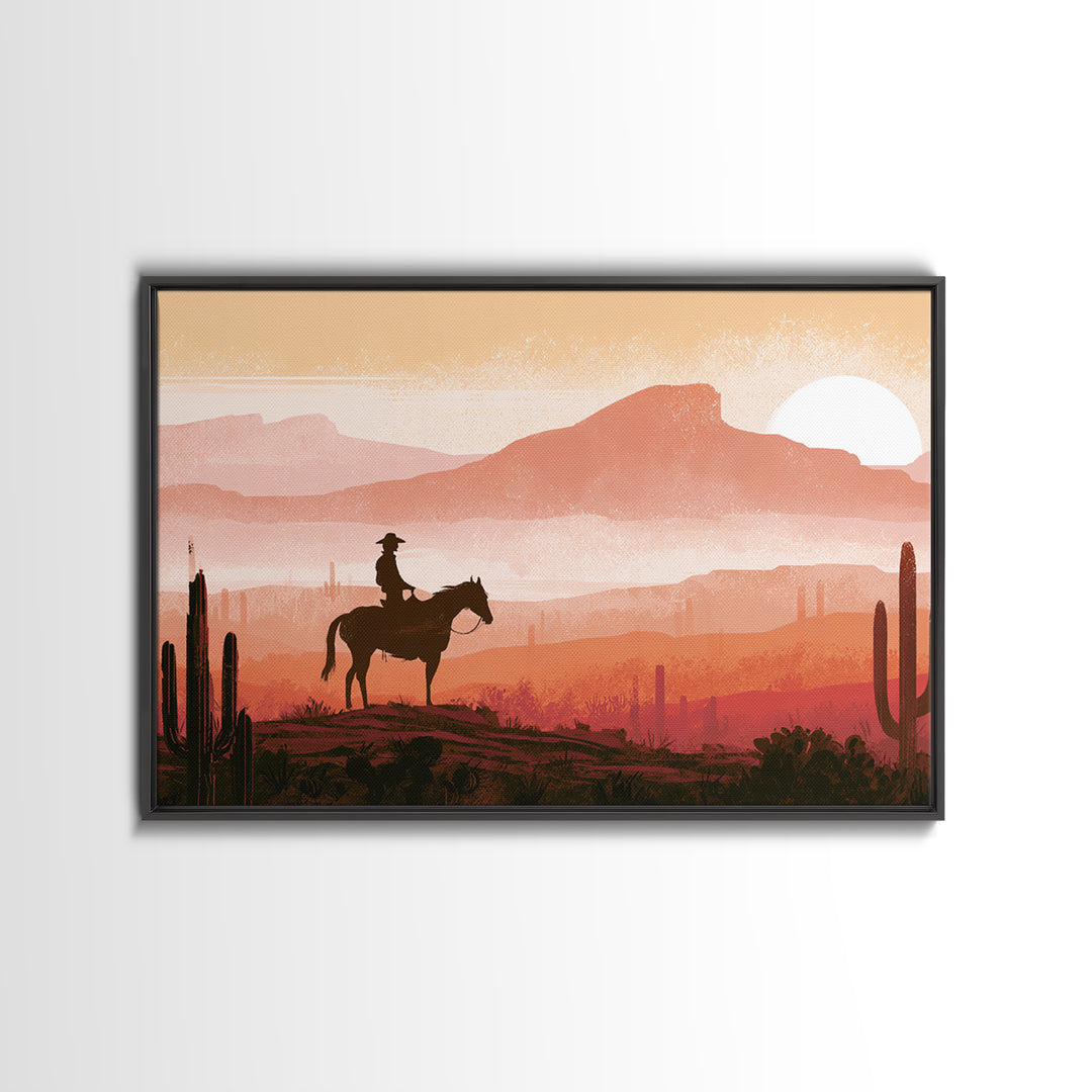 Dusty Horseback Rider at Sunset Canvas Print, Desert Art, Printable Wall Art, Southwestern Decor, Oil Painting, Desert, DES-3x2-51