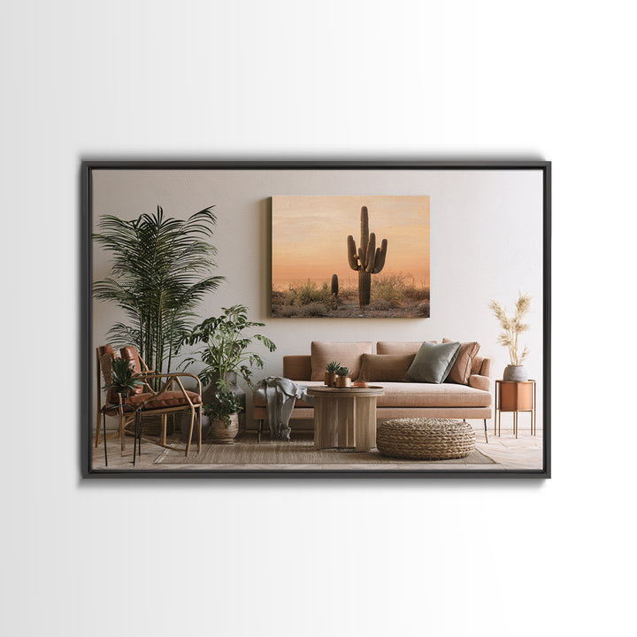 Saguaro Cactus under Orange Sunset Sky Canvas Print, Desert Art, Minimalist Decor, Southwestern Decor, Fine Art, Desert, DES-3x2-53