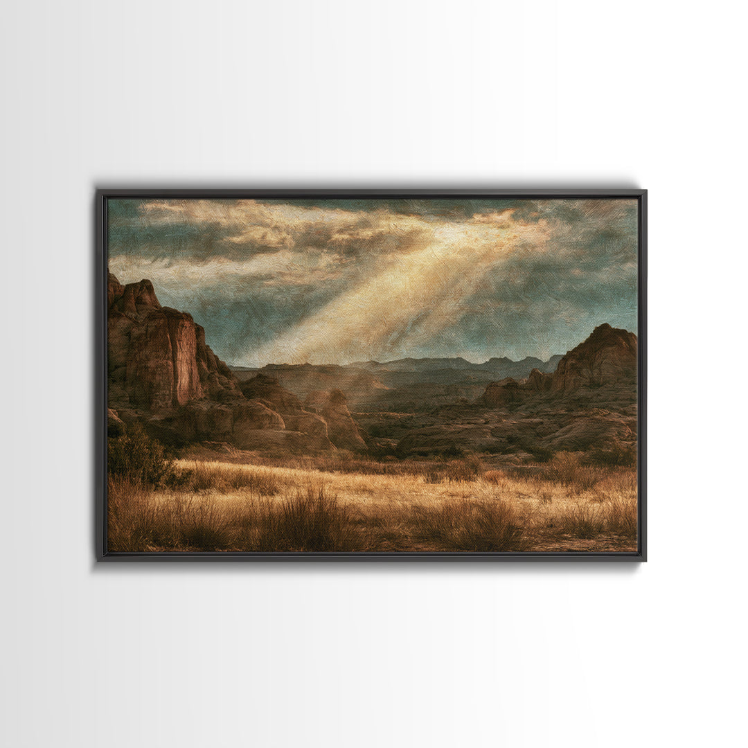 Sandstone Canyon with Dramatic Light Beam Canvas Print, Desert Art, Oil Painting, Southwestern Decor, Desert, Bedroom Wall Art, DES-3x2-68