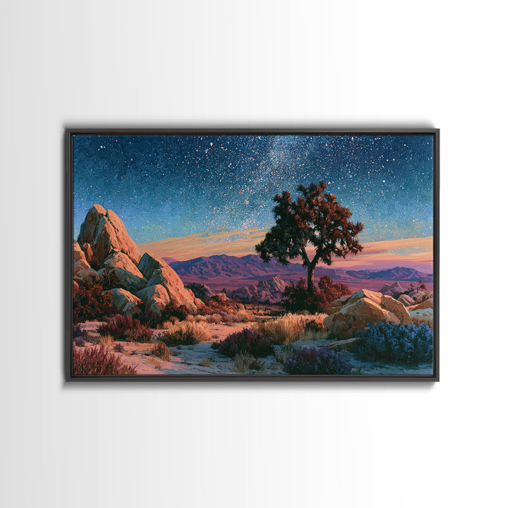 Joshua Tree under Star Filled Night Framed Canvas Print, Desert Art, Statement Artwork, Southwestern Decor, Fine Art, Desert, DES-3x2-82