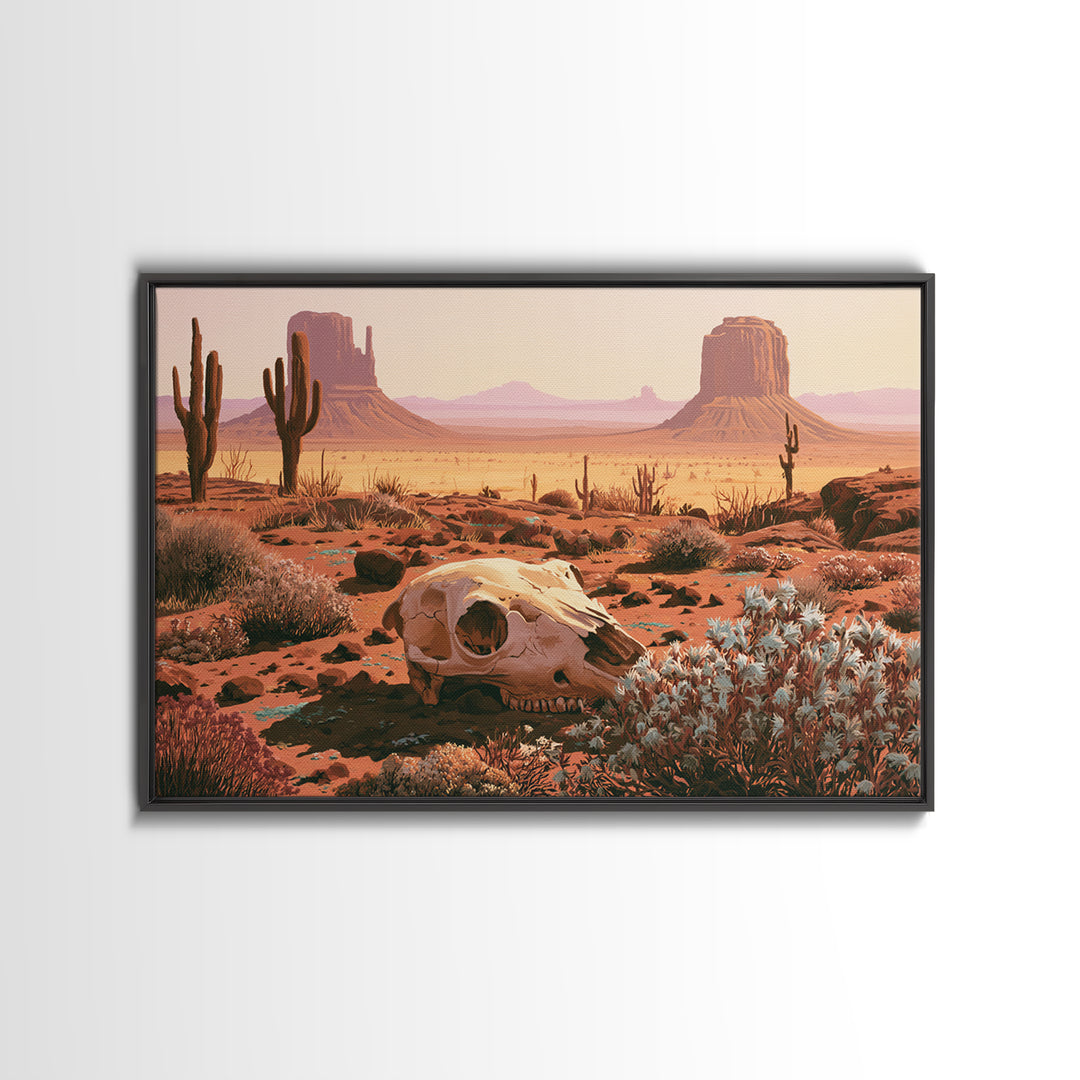 Sun Bleached Skull and Desert Flowers Canvas Print, Desert Art, Printable Art, Southwestern Decor, Oil Painting, Desert, DES-3x2-88