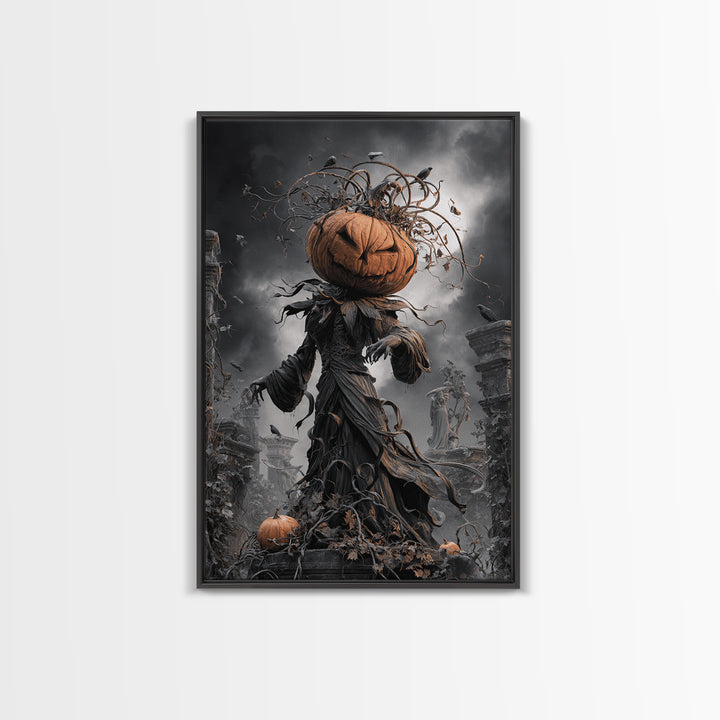 The Jack-O'-Lantern King, Vertical Wall Art, Spooky Home Decor, Canvas Print, Halloween Wall Decor, Gothic Home Decor, Macabre Wall Art