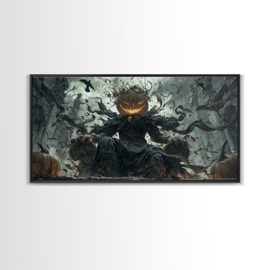 The Jack-O'-Lantern King, Wide Panoramic Art, Dark Fantasy Wall Art, Canvas Print, Halloween Wall Decor, Gothic Home Decor, Horror Wall Art