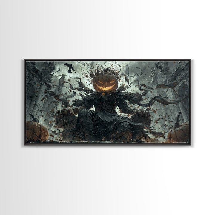 The Jack-O'-Lantern King, Wide Panoramic Art, Dark Fantasy Wall Art, Canvas Print, Halloween Wall Decor, Gothic Home Decor, Horror Wall Art