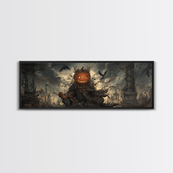 The Jack-O'-Lantern King, Extra Wide Wall Art, Dark Fantasy Wall Art, Canvas Print, Halloween Wall Decor, Gothic Home Decor