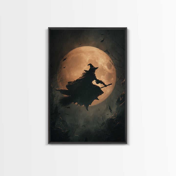 The Moonlit Witch, Vertical Wall Art, Macabre Wall Art, Framed Canvas Print, Halloween Wall Decor, Gothic Home Decor, Statement Wall Art