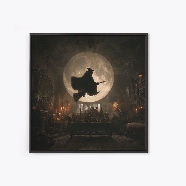 The Moonlit Witch, Square Wall Art, Haunted Gothic Art, Framed Canvas Print, Halloween Wall Decor, Gothic Home Decor, Dark Fantasy Art