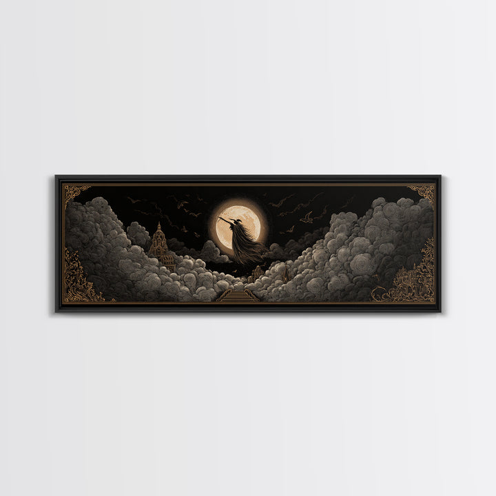 The Moonlit Witch, Extra Wide Wall Art, Dark Fantasy Wall Art, Canvas Print, Halloween Wall Decor, Gothic Home Decor, Spooky Wall Decor