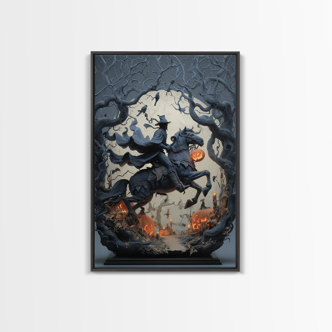 The Headless Horseman, Vertical Wall Art, Macabre Wall Art, Framed Canvas Print, Halloween Wall Decor, Gothic Home Decor, Statement Wall Art