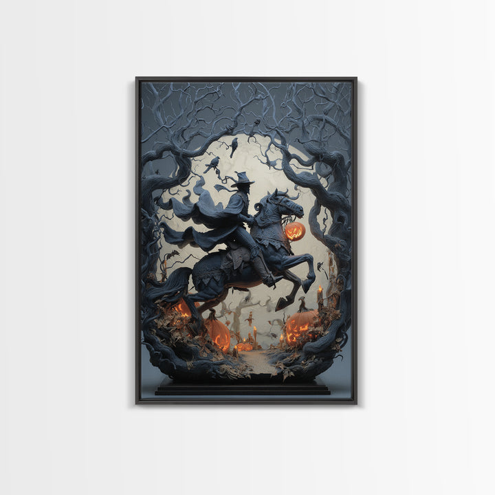 The Headless Horseman, Vertical Wall Art, Macabre Wall Art, Framed Canvas Print, Halloween Wall Decor, Gothic Home Decor, Statement Wall Art